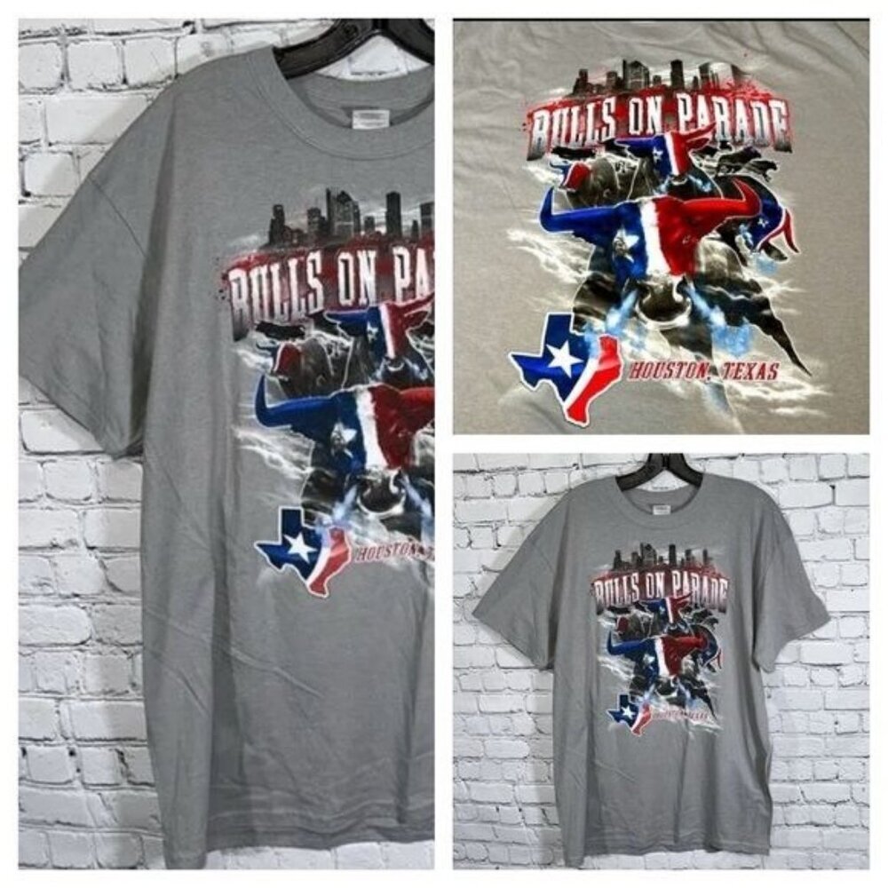 Bulls on Parade Houston Texans Tee size Large NWOT Grey Short Sleeve Tee - Picture 1 of 12